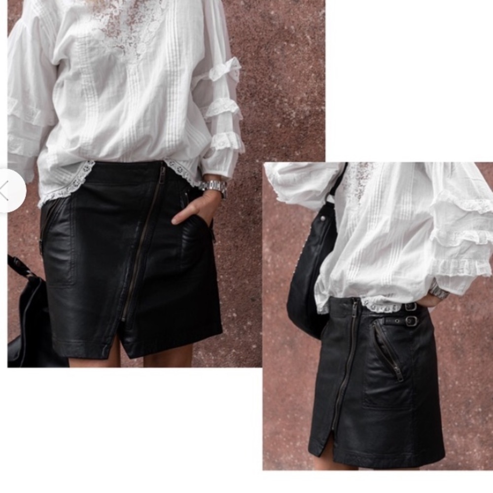 “FRYE” Diya Leather Moto Mini Skirt - Picture 4 of 16